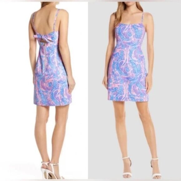 Lilly Pulitzer Dresses & Skirts - Lilly Pulitzer Coastal Blue Pink Mini Dress Spaghetti Straps Open Tie Back - 00